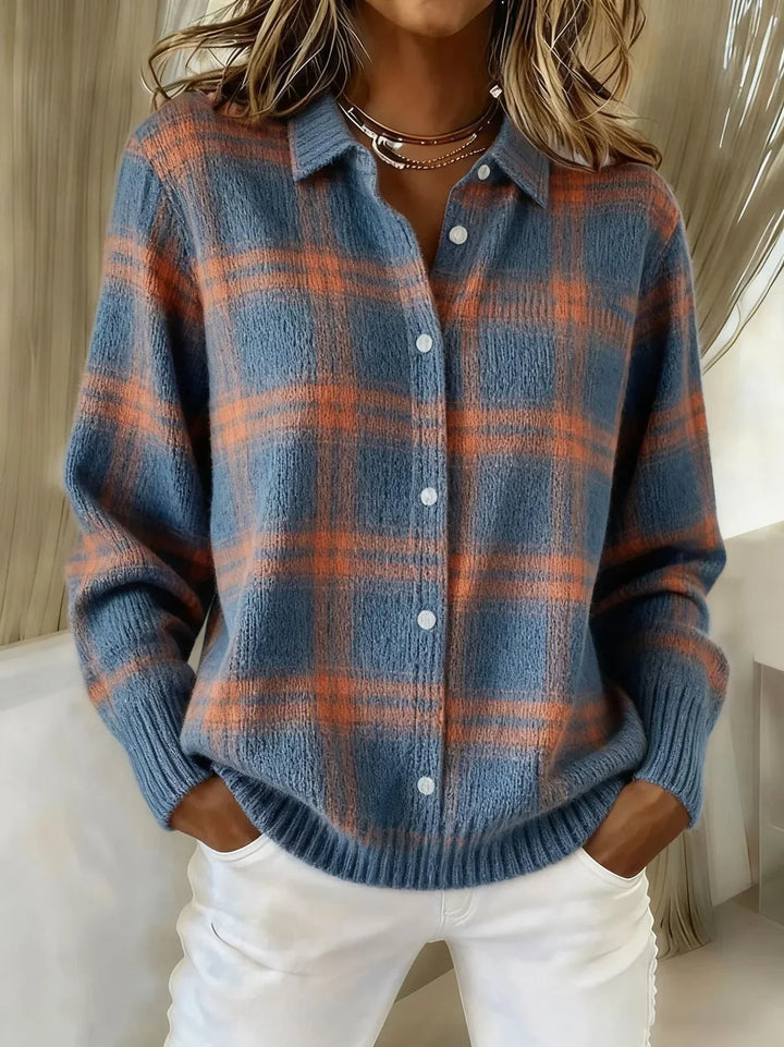 Camille | Plaid Cardigan - Blue & Orange