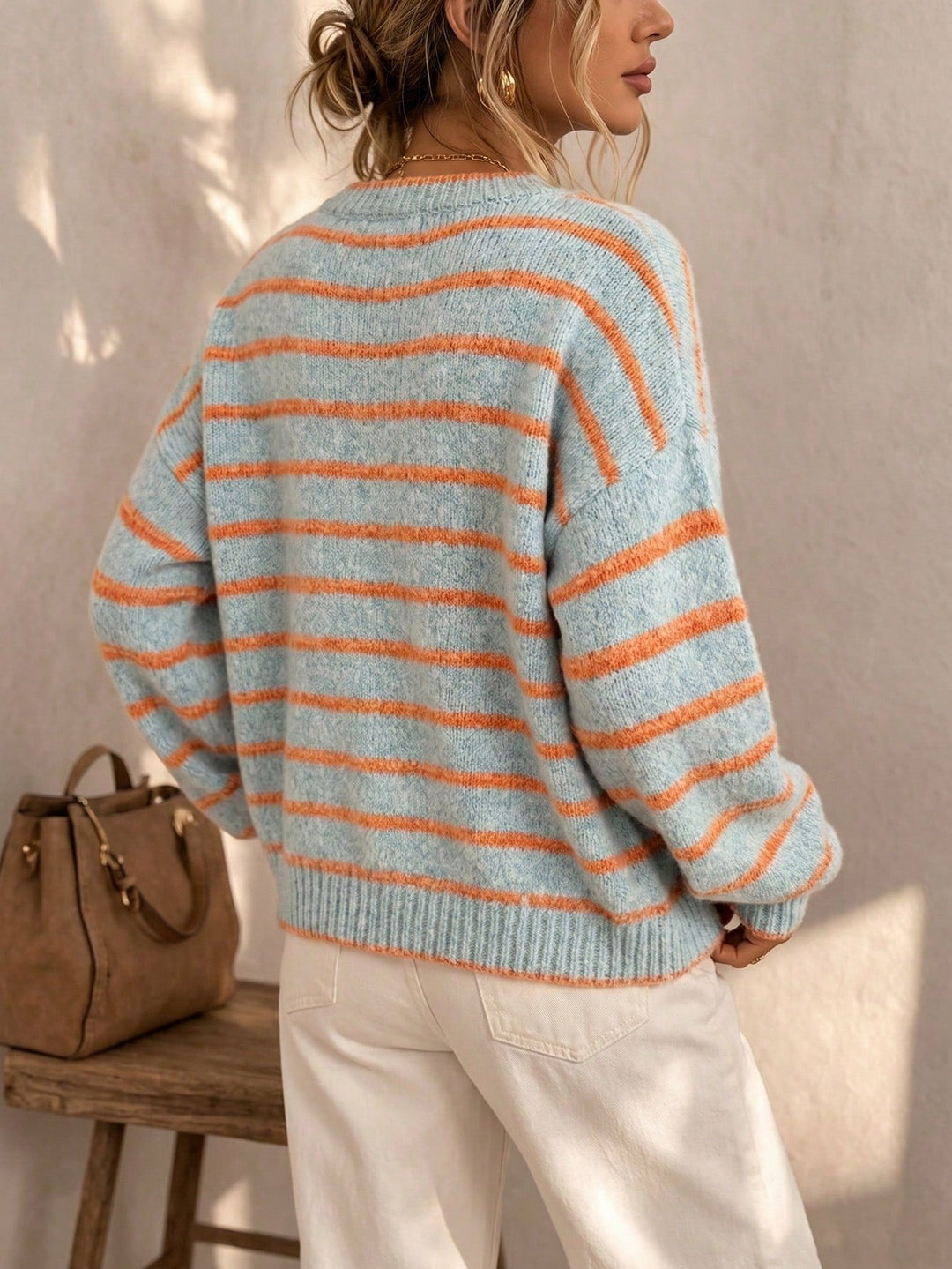 Liora | Striped Knit Cardigan – Blue Orange