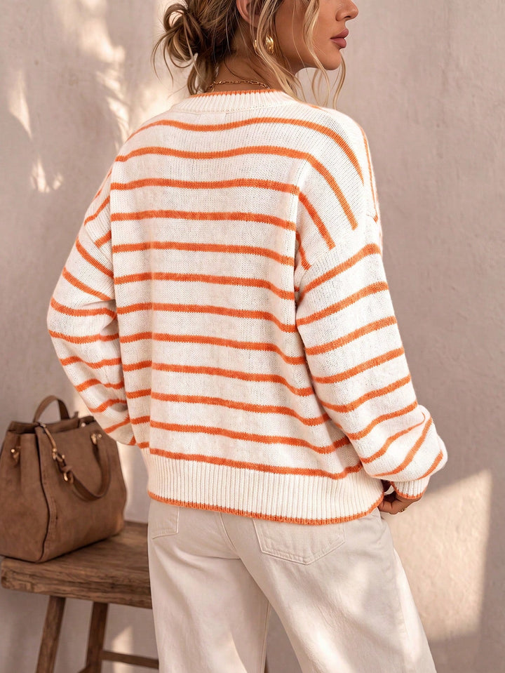 Liora | Striped Knit Cardigan – White Orange