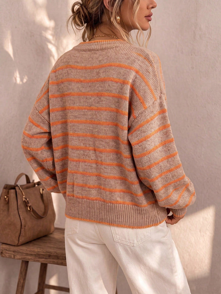 Liora | Striped Knit Cardigan – Beige Orange