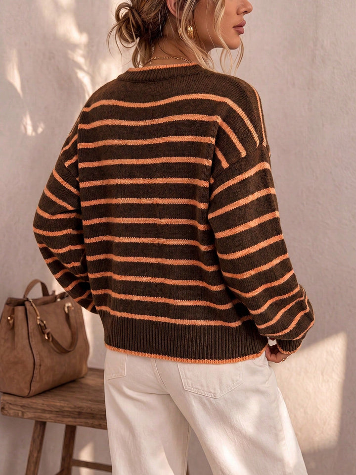 Liora | Striped Knit Cardigan – Beige Orange