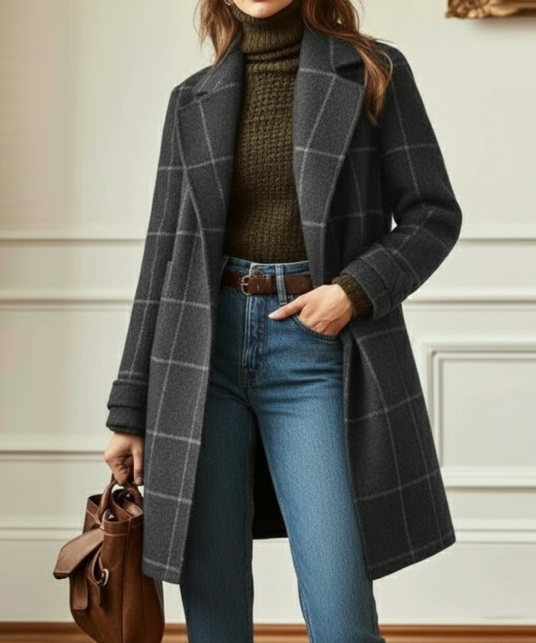 Sutton | Plaid Longline Coat - Gray