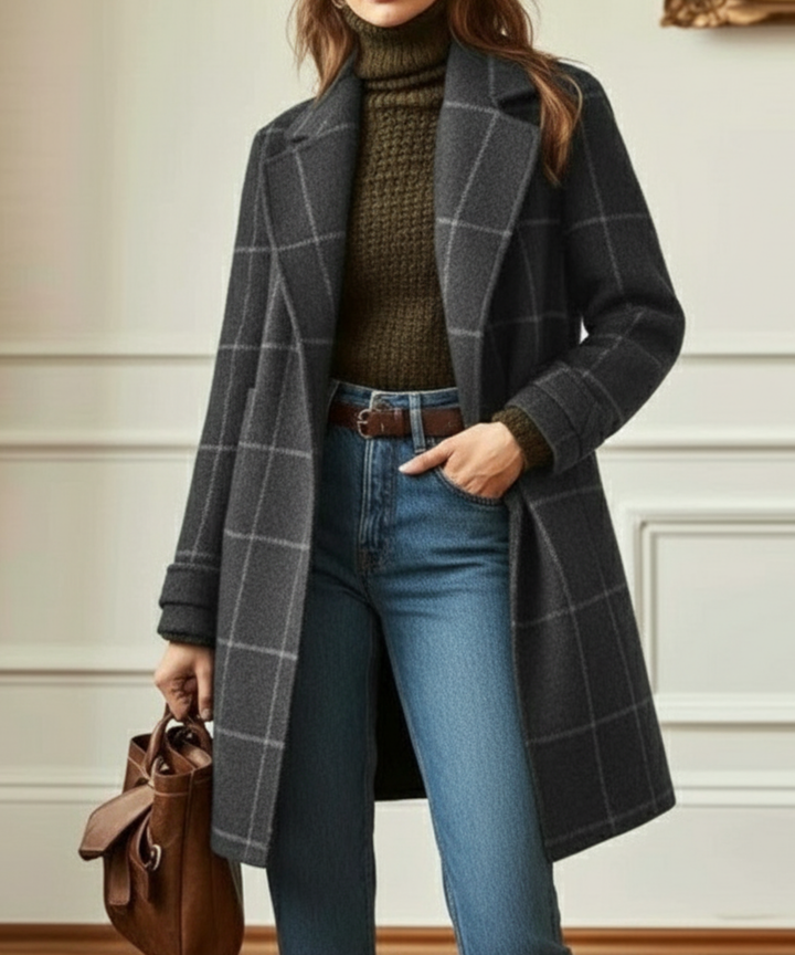 Sutton | Plaid Longline Coat - Gray