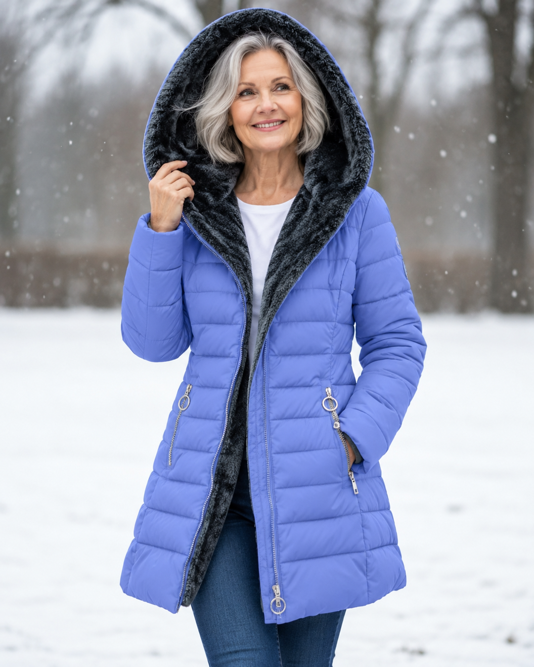 Audrey | Quilted Hooded Winter Coat - Royal Blue