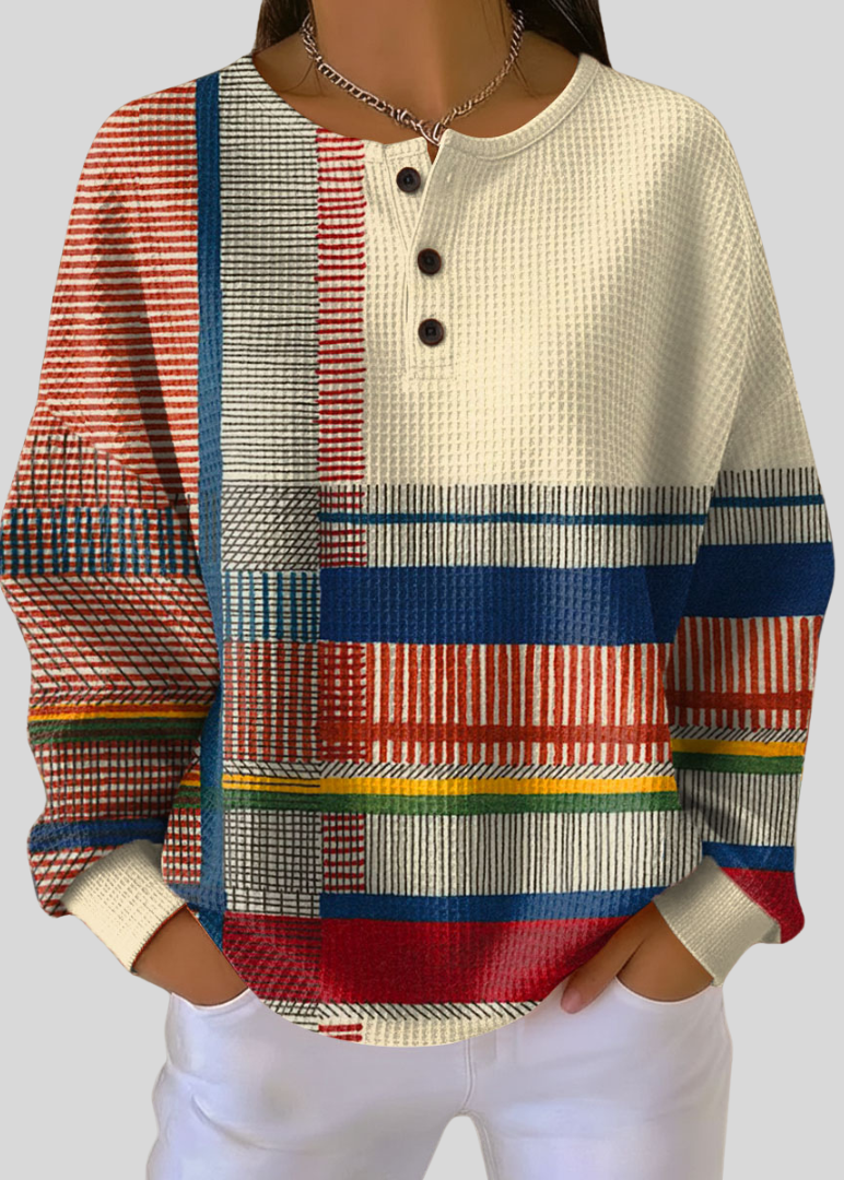 GRACE | Henley sweatshirt with colorblock stripes