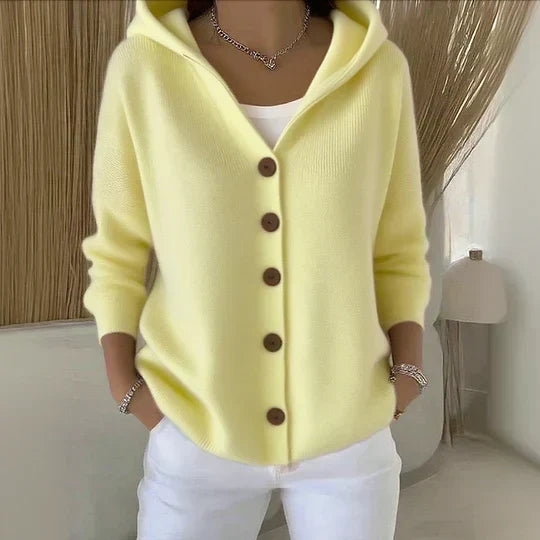 Darienne Hooded Button-Up Knit Cardigan