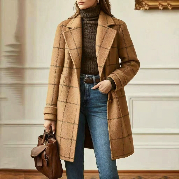 Sutton | Plaid Longline Coat - Beige