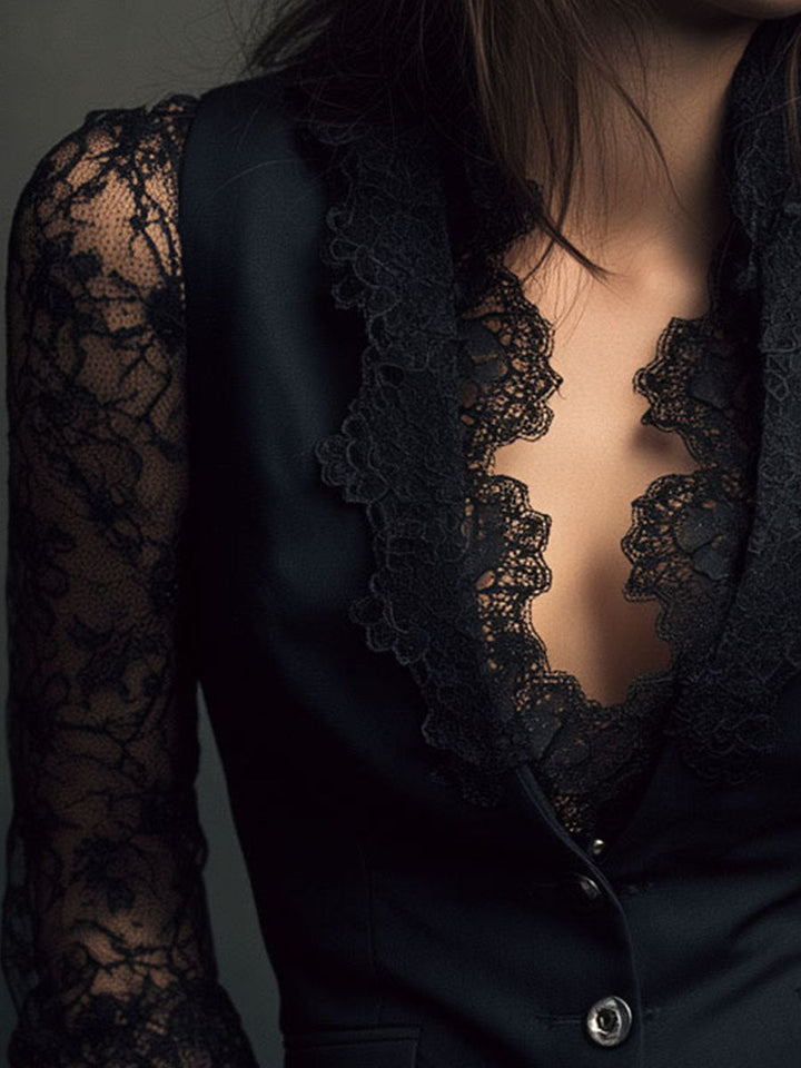 Noemie | High-Neck Blazer with Sheer Sleeves