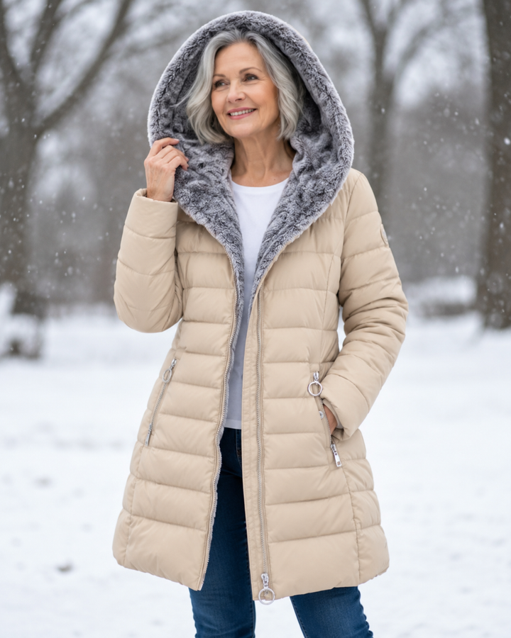Audrey | Quilted Hooded Winter Coat - Apricot