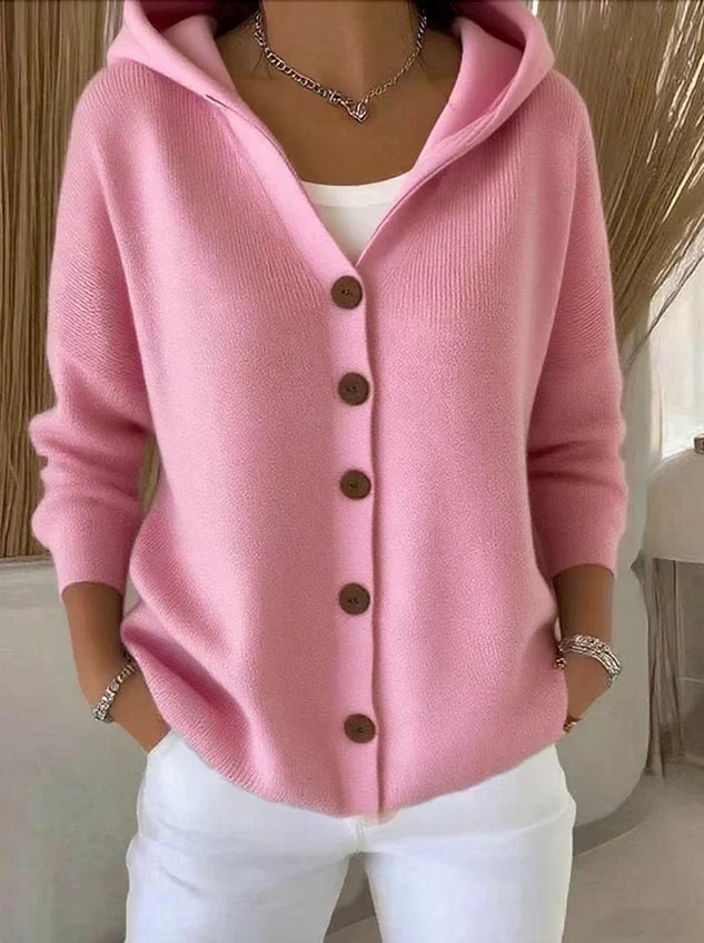 Darienne Hooded Button-Up Knit Cardigan