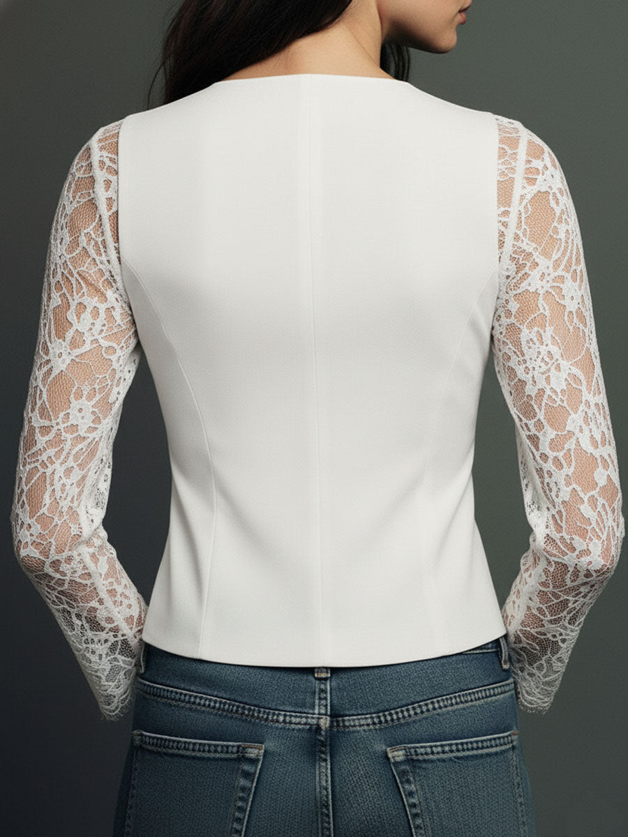 Noemie | High-Neck Blazer with Sheer Sleeves