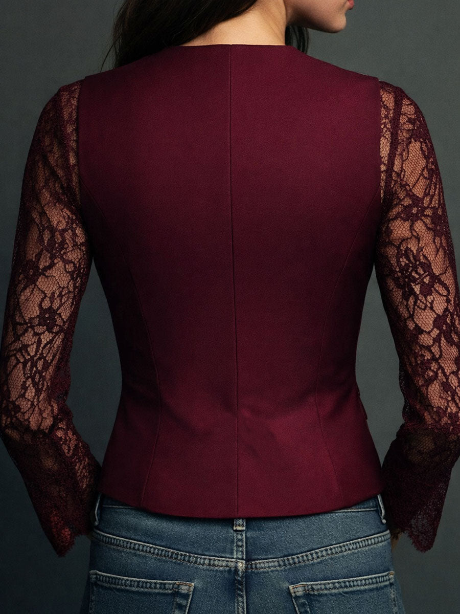 Noemie | High-Neck Blazer with Sheer Sleeves