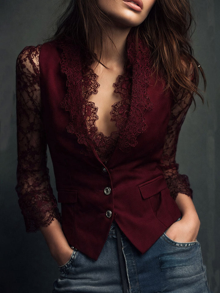 Noemie | High-Neck Blazer with Sheer Sleeves