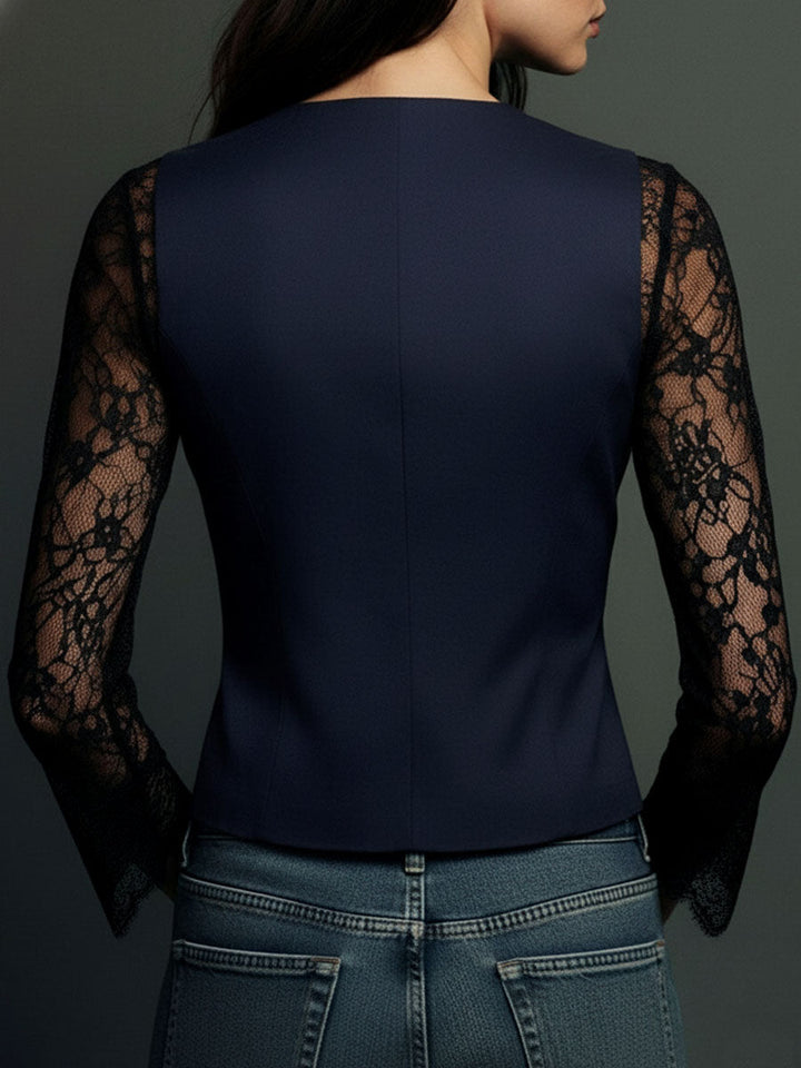 Noemie | High-Neck Blazer with Sheer Sleeves