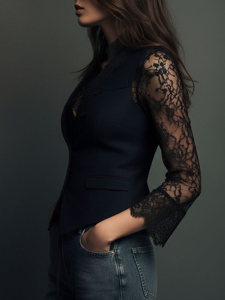 Noemie | High-Neck Blazer with Sheer Sleeves