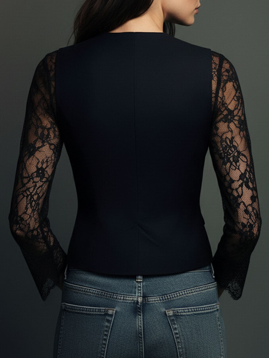Noemie | High-Neck Blazer with Sheer Sleeves