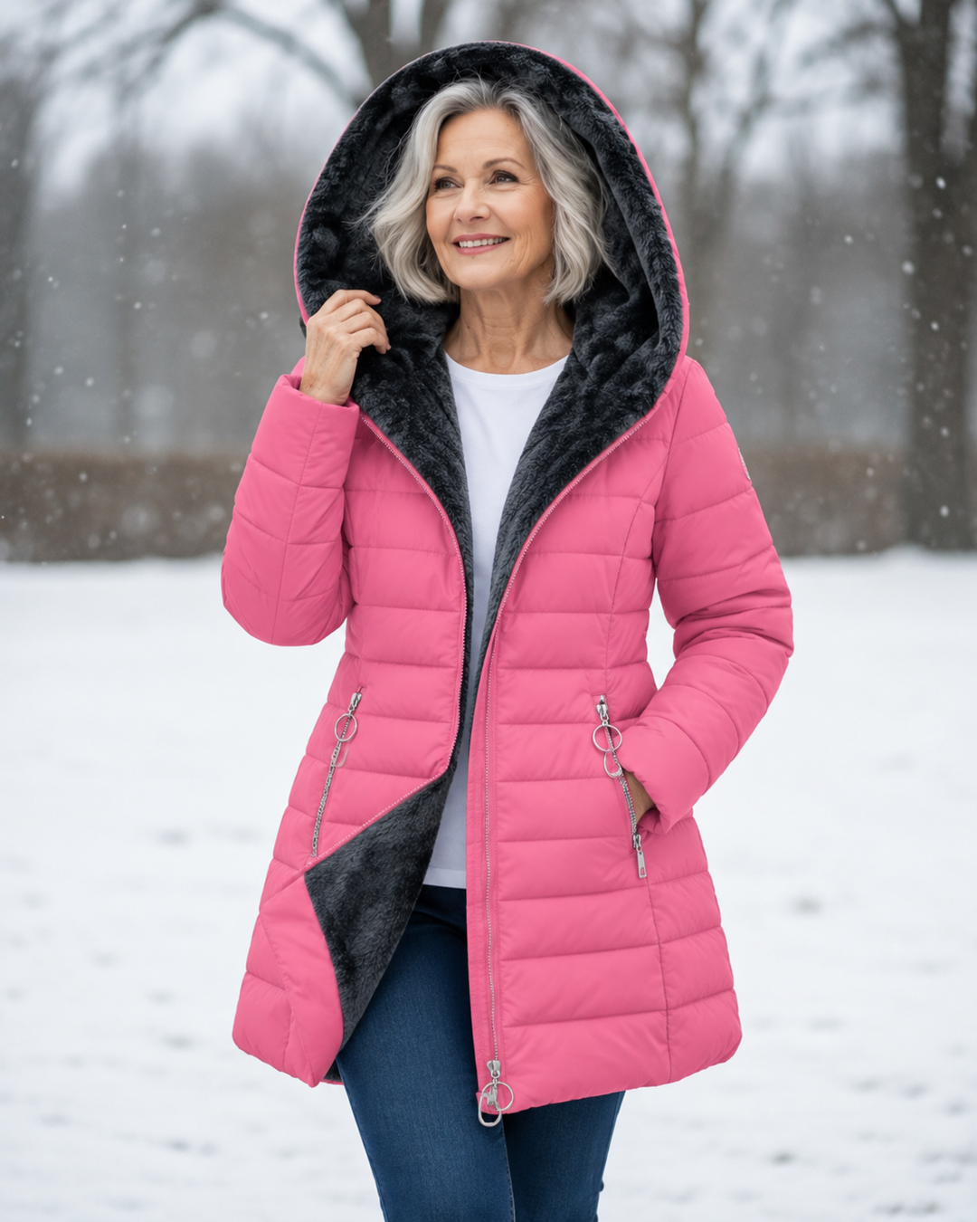 Audrey | Quilted Hooded Winter Coat - Pink