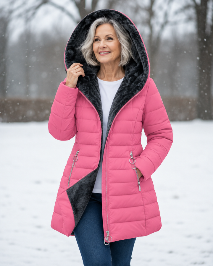 Audrey | Quilted Hooded Winter Coat - Pink
