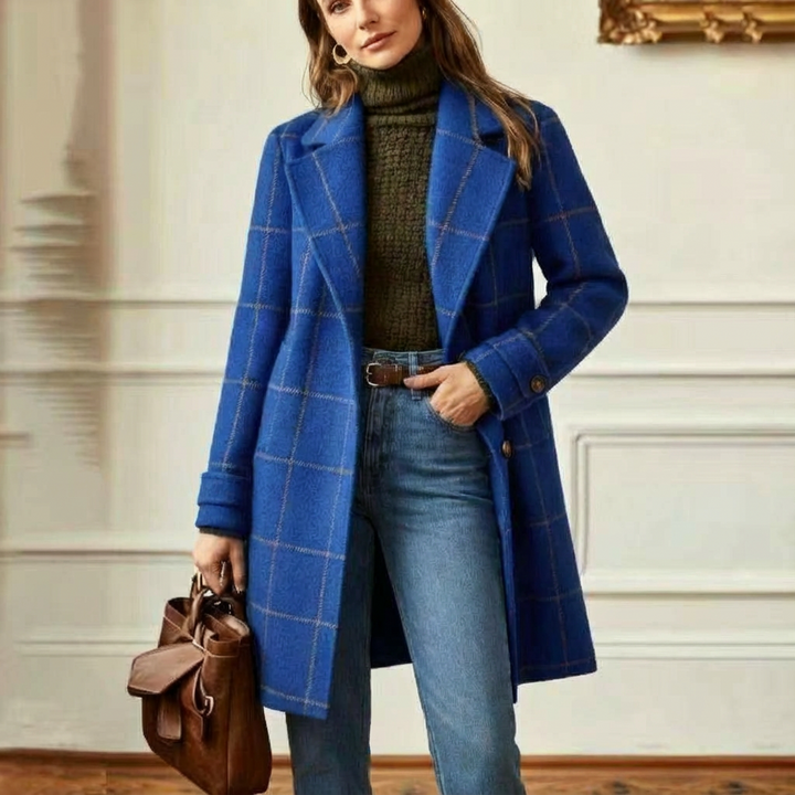 Sutton | Plaid Longline Coat - Blue