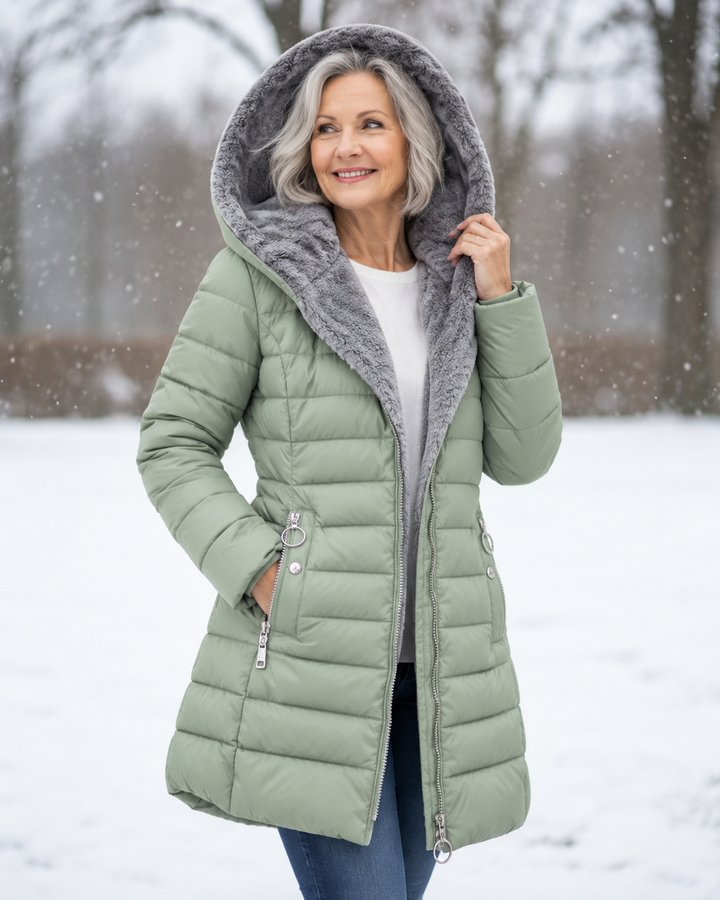 Audrey | Quilted Hooded Winter Coat - Light Green