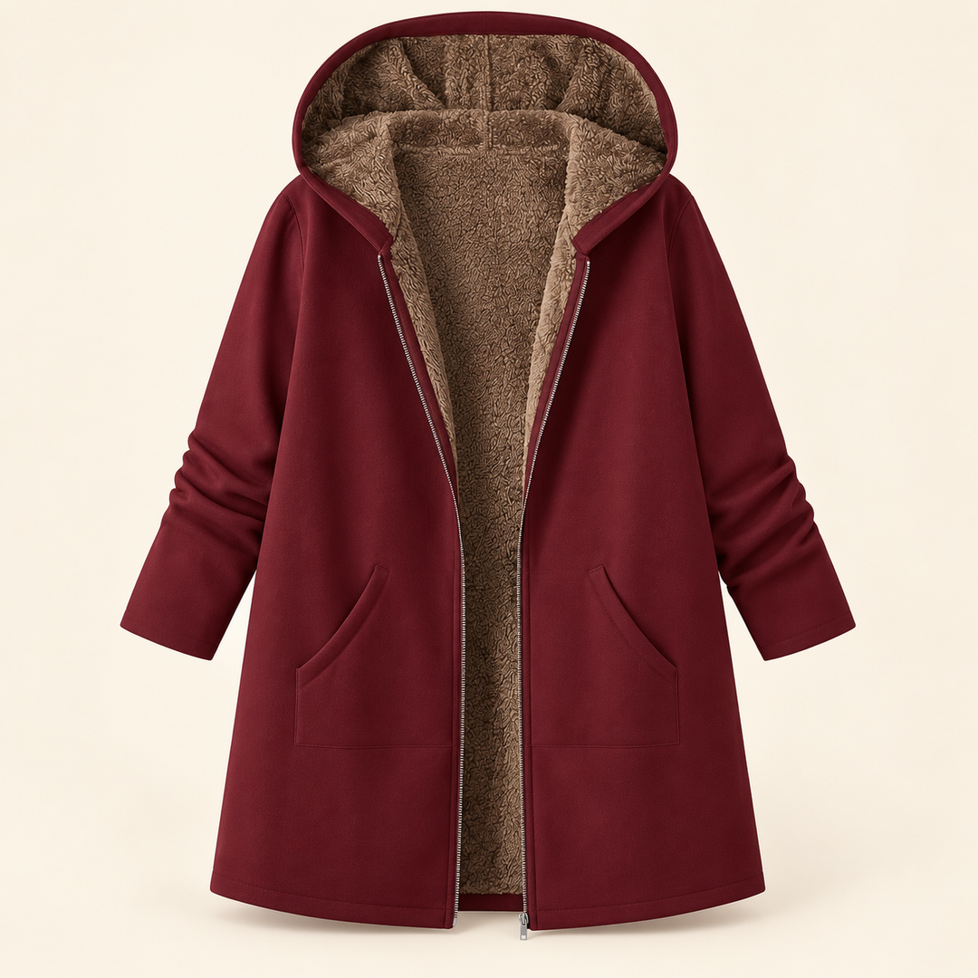 Clementine | Sherpa-Lined Hooded Coat - Burgundy