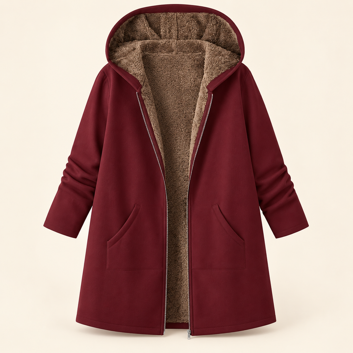 Clementine | Sherpa-Lined Hooded Coat - Burgundy