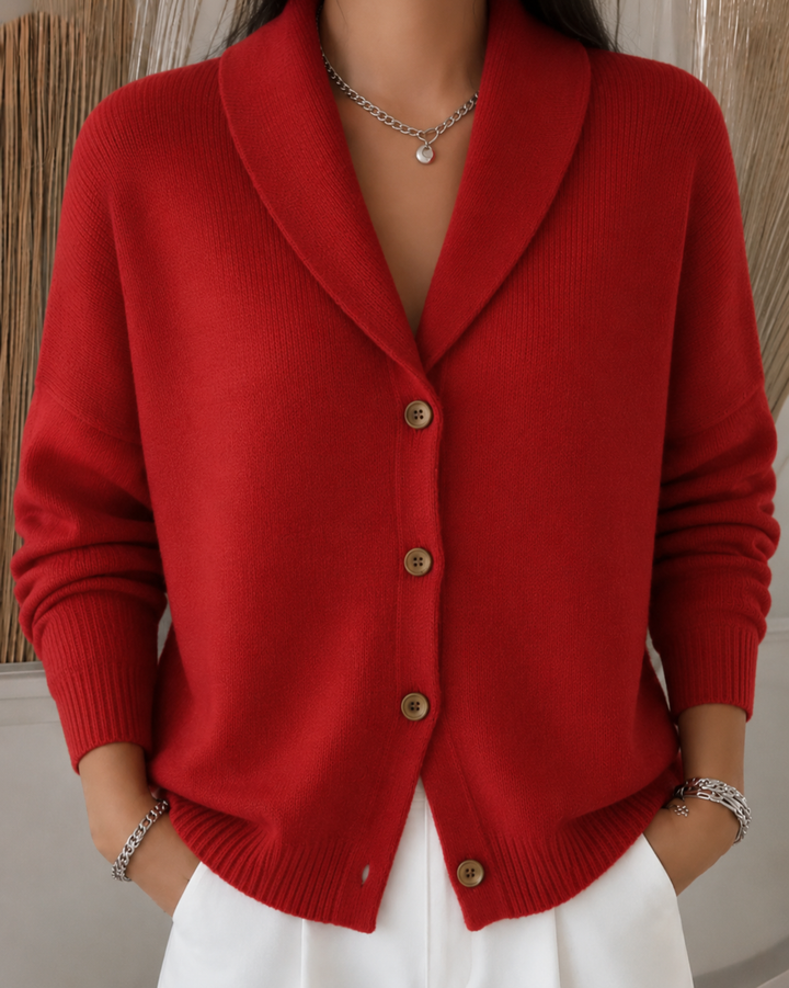 Sienna | Elegant Button Collar Cardigan - Red