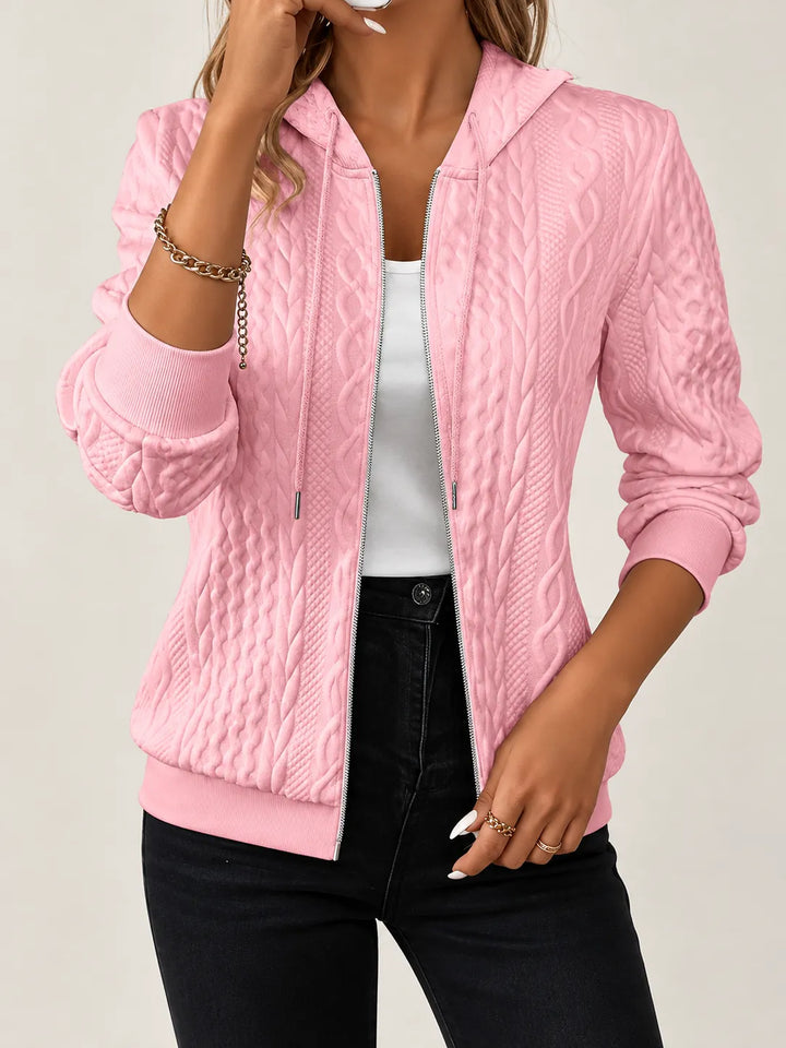 Amara | Textured Cable-Knit Zip-Up Hoodie - Pink