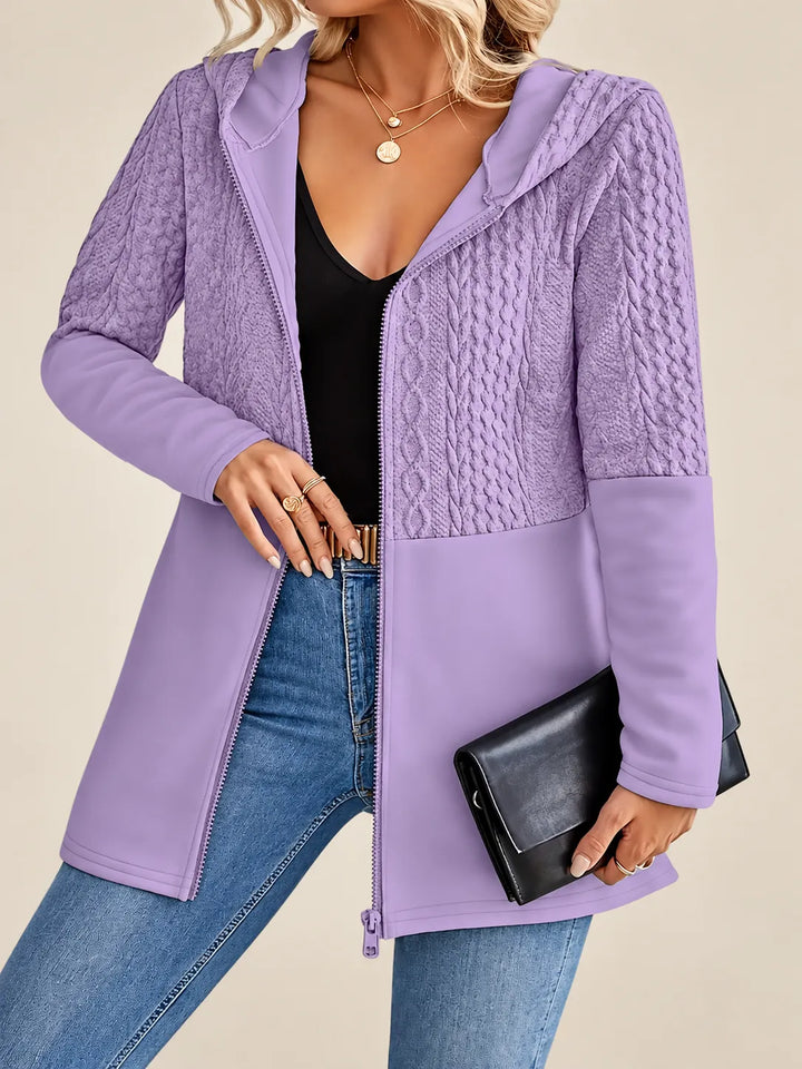 Adeline | Cable-Knit Textured Hooded Jacket - Lavender