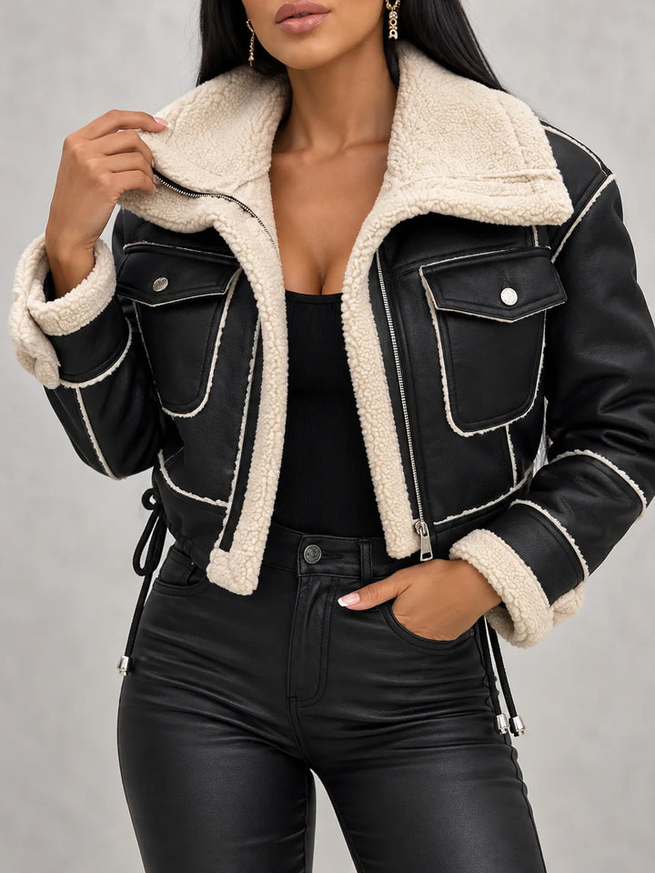 Celeste | Shearling-Trimmed Jacket - Black