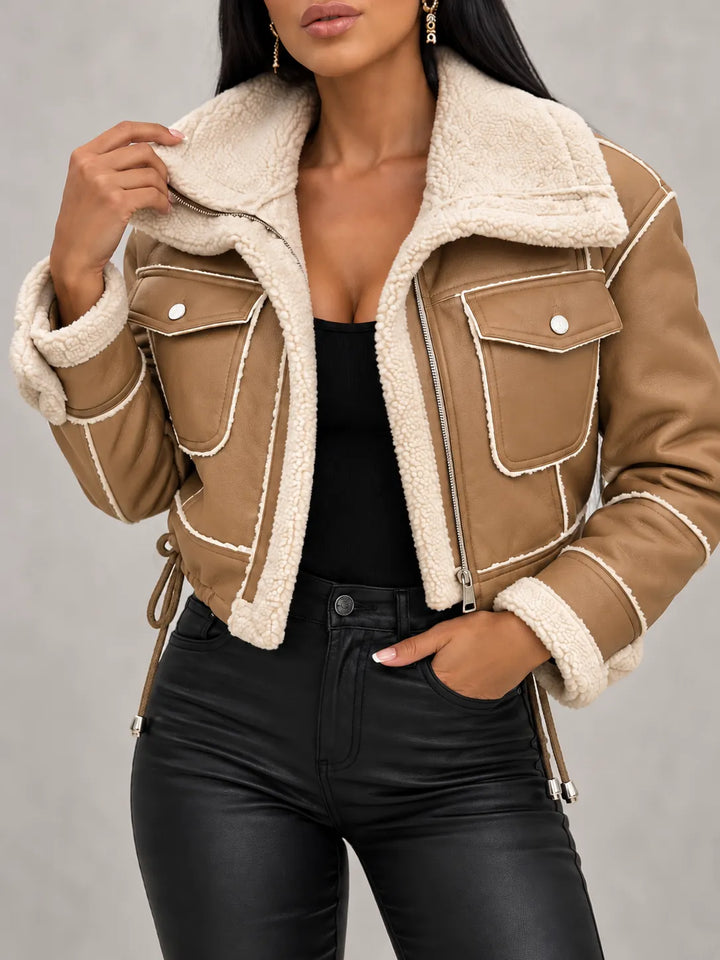 Celeste | Shearling-Trimmed Jacket - Khaki