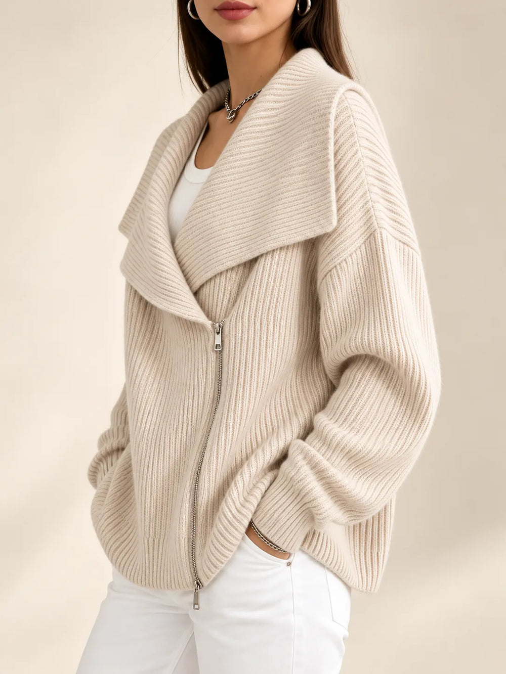 Vivienne | Oversized Collar Ribbed Knit Cardigan