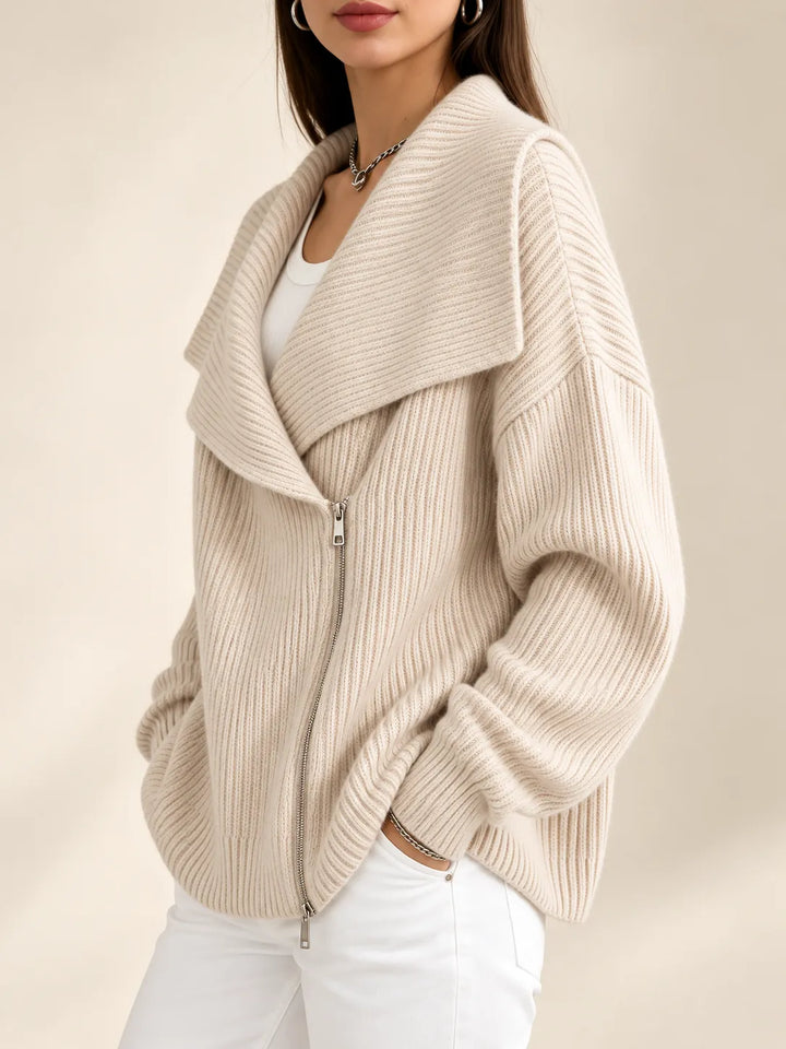 Vivienne | Oversized Collar Ribbed Knit Cardigan