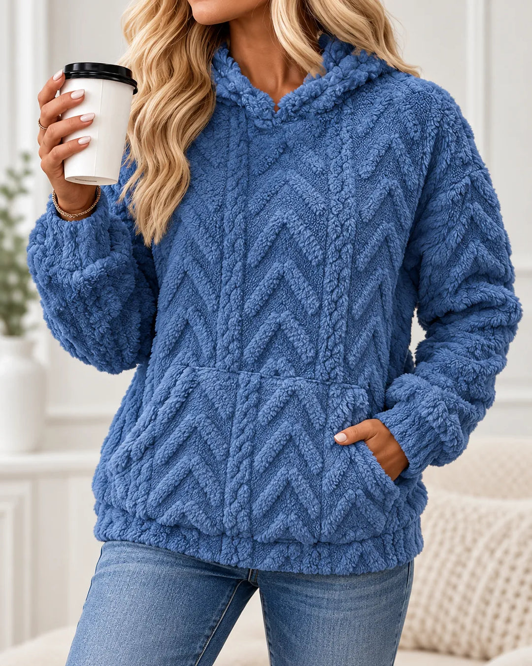 Evelyn | Cozy Textured Fleece Hoodie - Blue