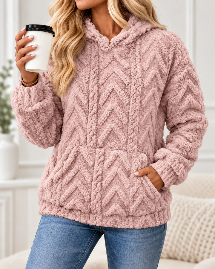 Evelyn | Cozy Textured Fleece Hoodie - Pink