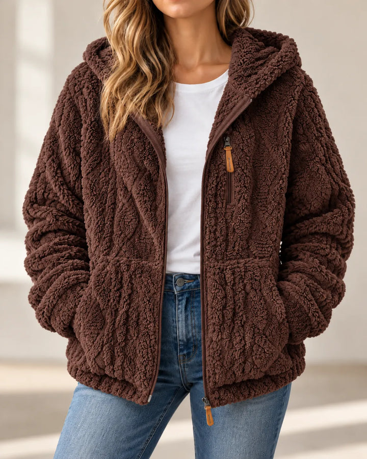 Adeline | Cozy Textured Fleece Zip-Up Jacket - Brown