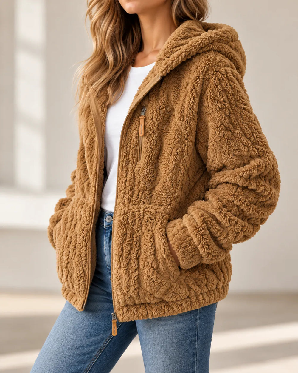 Adeline | Cozy Textured Fleece Zip-Up Jacket