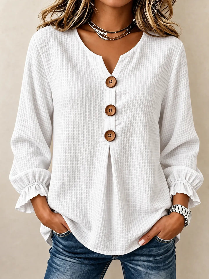 Amelia | Textured Button-Detail Relaxed Blouse - White