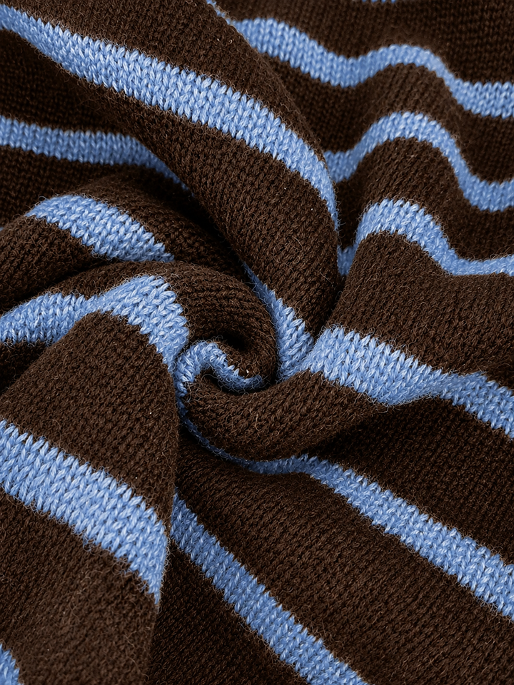 Liora | Striped Knit Cardigan – Brown Baby Blue