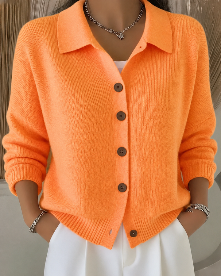 Sienna | Elegant Button Collar Cardigan - Orange