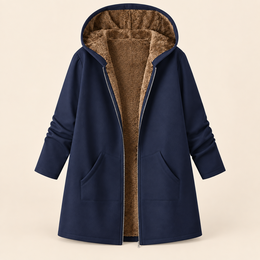 Clementine | Sherpa-Lined Hooded Coat - Navy Blue