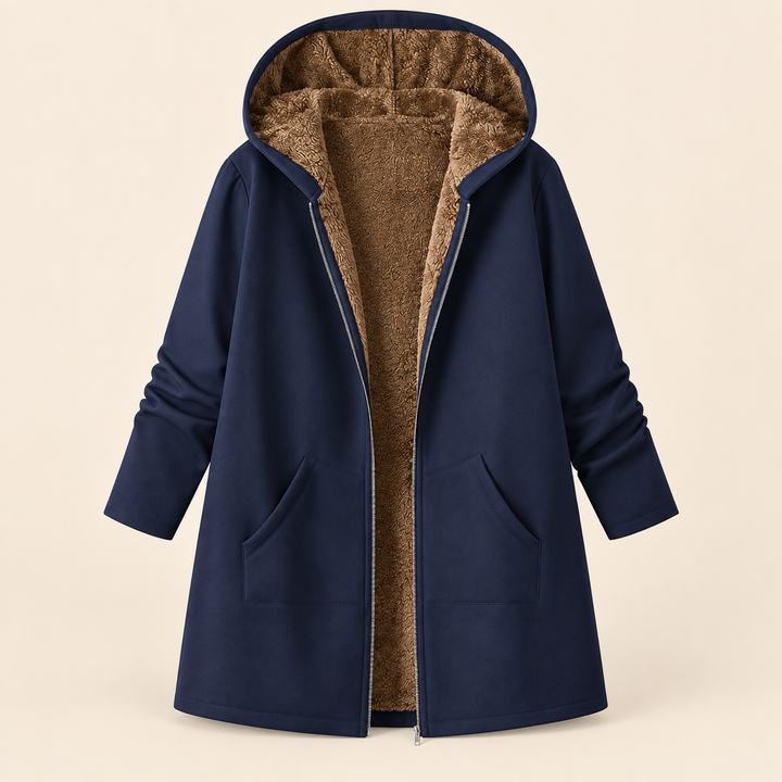 Clementine | Sherpa-Lined Hooded Coat - Navy Blue
