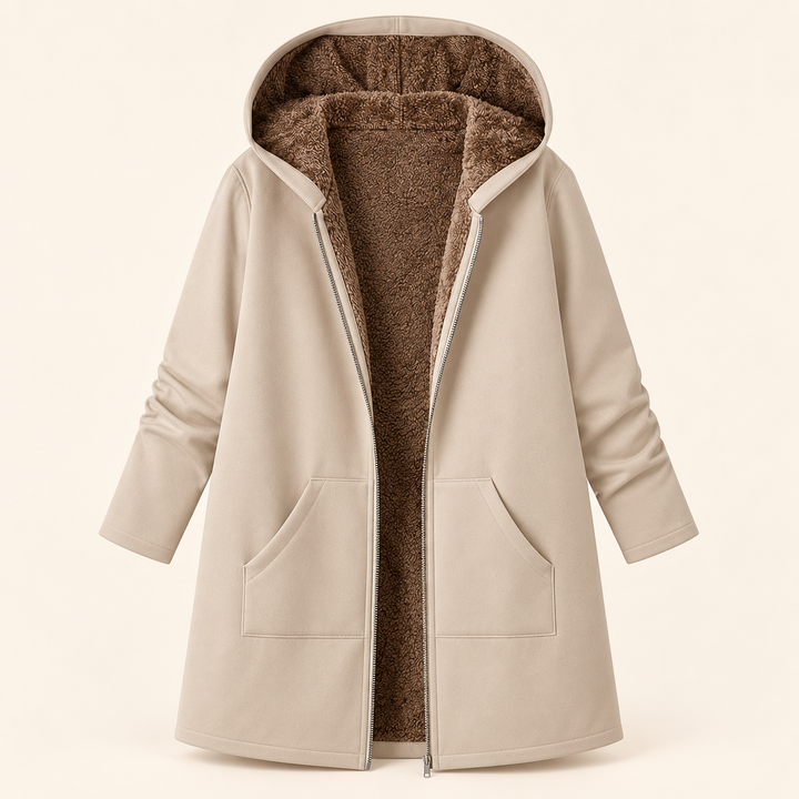 Clementine | Sherpa-Lined Hooded Coat - Khaki