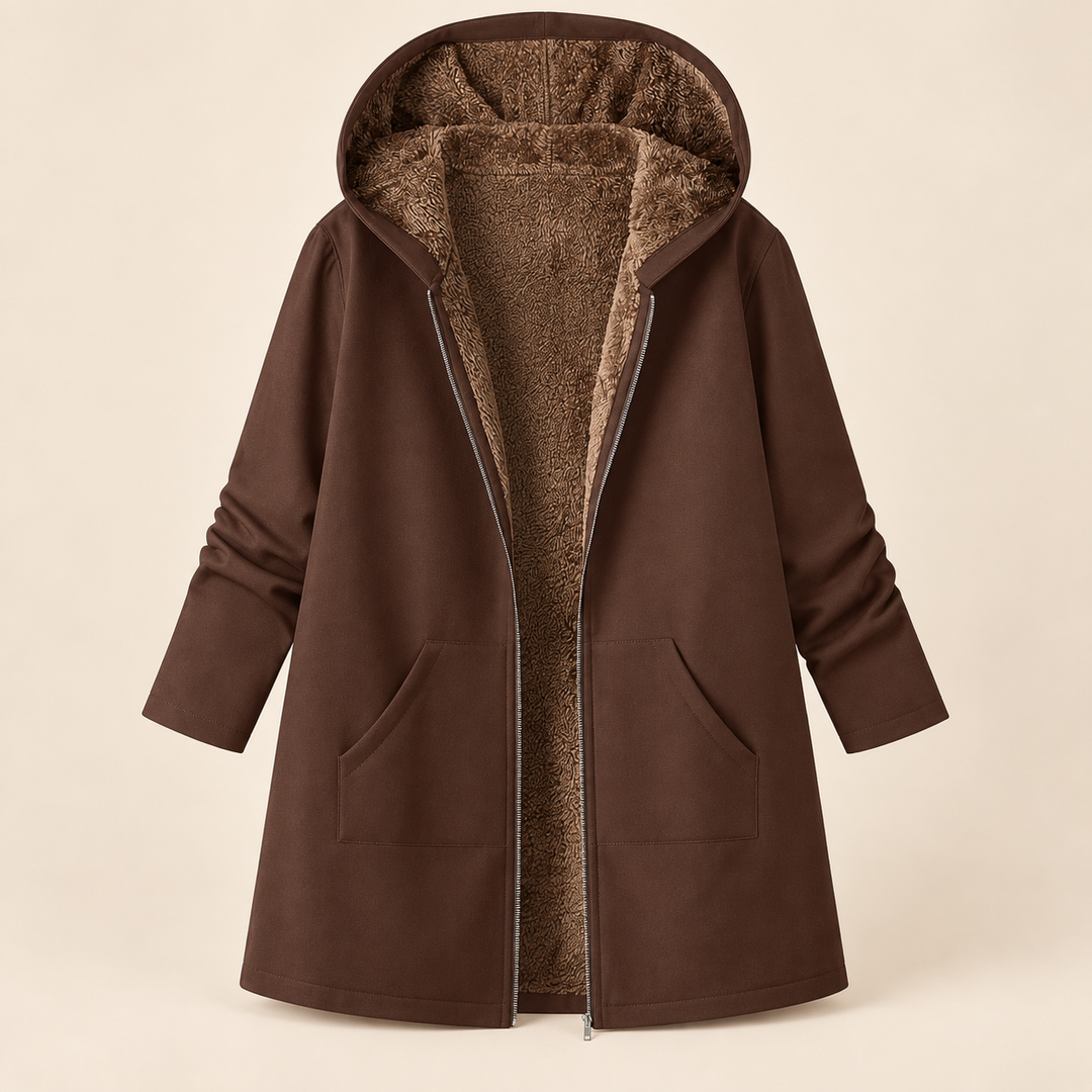 Clementine | Sherpa-Lined Hooded Coat - Coffee Brown