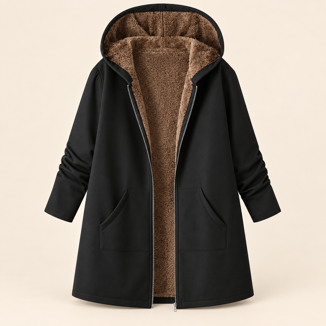 Clementine | Sherpa-Lined Hooded Coat - Black