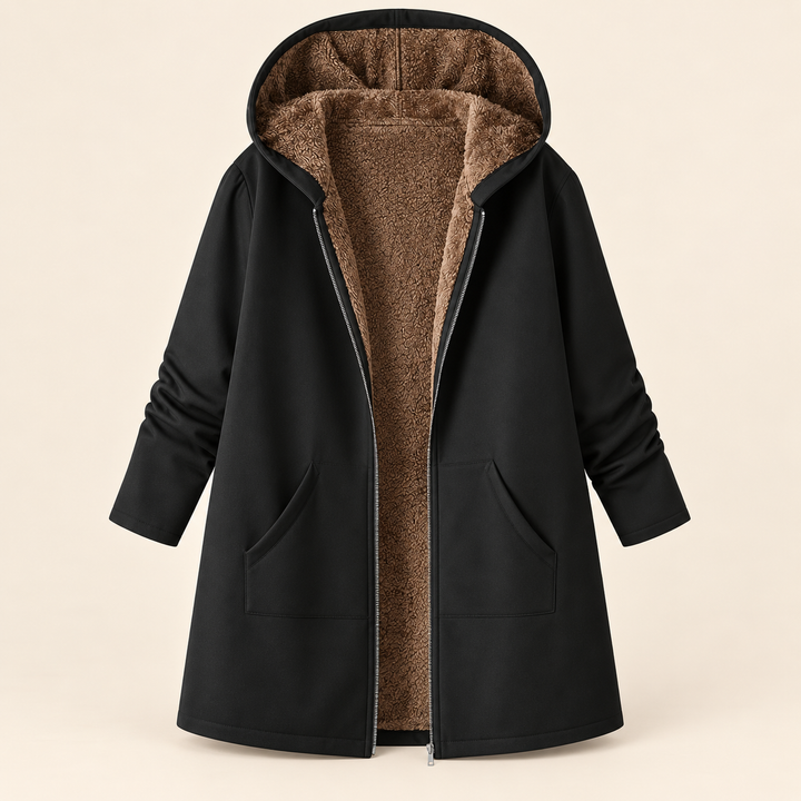 Clementine | Sherpa-Lined Hooded Coat - Black