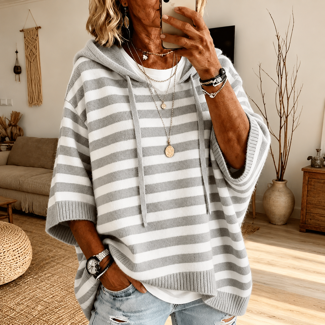 Celine | Gray Striped Poncho Sweater