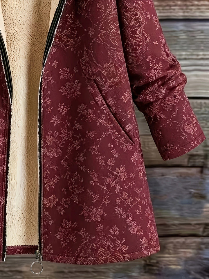 Rosemary | Fleece-Lined Floral Hooded Coat