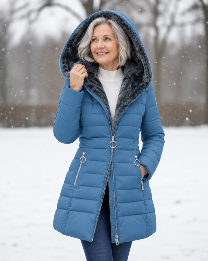 Audrey | Quilted Hooded Winter Coat - Blue