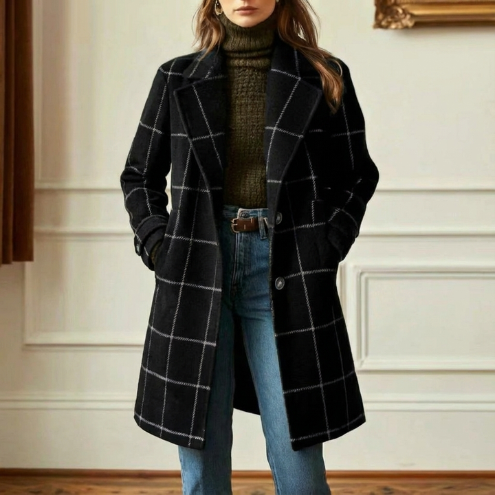 Sutton | Plaid Longline Coat - Black